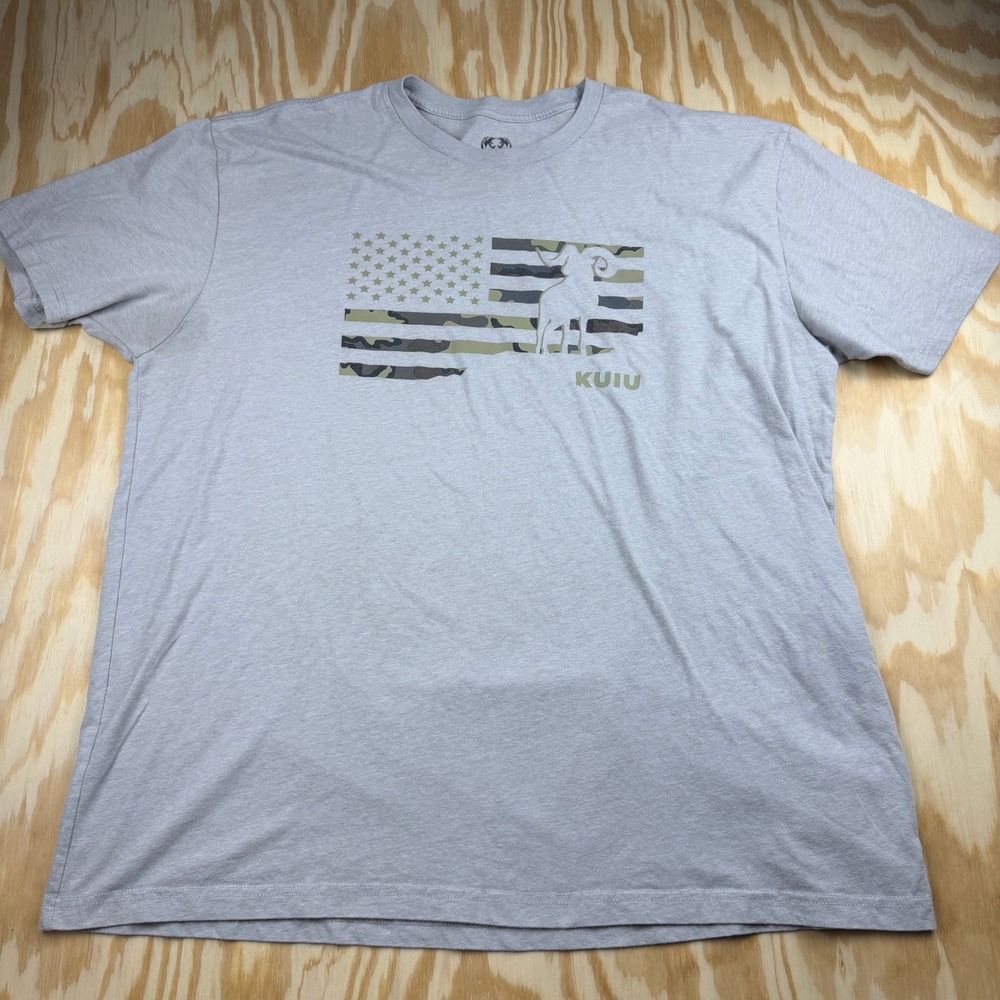 KUIU Mens 2XL Gray Camo American Flag Ram Logo Graphic T-Shirt Short Sleeve